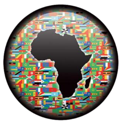 Globe formed from the national flags of African countries, representing Macom Trading's pan-African network